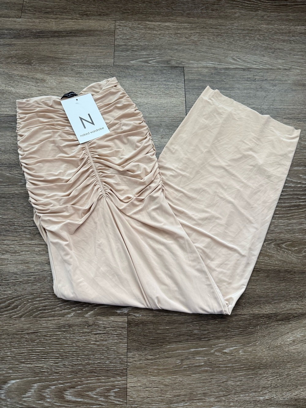 Naked Wardrobe Hourglass Ruched Maxi Skirt Taupe - Picture 3 of 5
